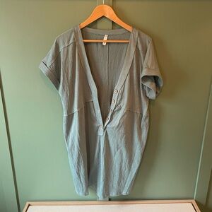 Light Sage Green Button-Front V-Neck romper